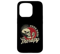 Carcasa para iPhone 15 Pro Punk Rock Is My Therapy Skull Music Cráneo Retro Vintage