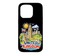 Carcasa para iPhone 15 Pro Recuerdo de Viaje de Castillos con Bandera del Reino Unido