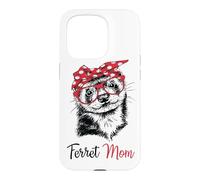 Carcasa para iPhone 15 Pro Red Glasses Bandana Ink Illustration Happy Mom Ferret Lover