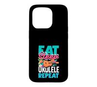 Carcasa para iPhone 15 Pro Reproductor de música Hawaiano Divertido para Repetir Ukelele Eat Sleep