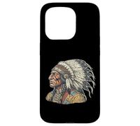 Carcasa para iPhone 15 Pro Retrato del Jefe Nativo Americano Guerrero indígena Vintage