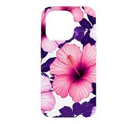 Carcasa para iPhone 15 Pro Rosa Púrpura Hibisco Floral Flores Bold Floral
