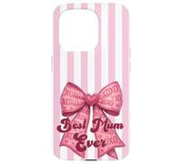 Carcasa para iPhone 15 Pro Rosa Rubor, Lazo a Rayas, Pastel, superlinda, la Mejor mamá de la Historia