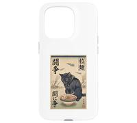 Carcasa para iPhone 15 Pro Samurai Gato Negro Comiendo Ramen Escena de Guerra Arte Edo Hombres Mujeres