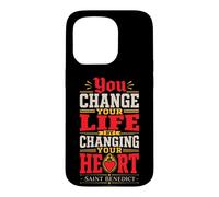 Carcasa para iPhone 15 Pro San Benito Cambia tu Vida Corazón Citas de Santo católico