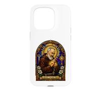 Carcasa para iPhone 15 Pro San Padre Pío Católico Devocional Gótico Mosaico Icono Arte