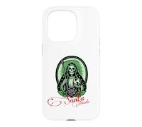Carcasa para iPhone 15 Pro Santa Muerte Green Justice Scythe Globe Folk Saint Rose