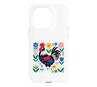 Carcasa para iPhone 15 Pro Scandi Folk Art Gallo Diseño Granjero Pollo
