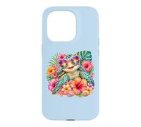 Carcasa para iPhone 15 Pro Sea Turtle Hawaiian Flowers Vacation Beach Summer