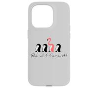 Carcasa para iPhone 15 Pro Ser Diferente, Flamenco Rosa Entre los pingüinos