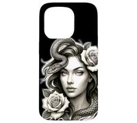 Carcasa para iPhone 15 Pro Serpiente Chica Serpiente Rosas Medusa