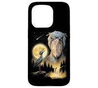 Carcasa para iPhone 15 Pro Shoebill Stork Aullando a la Luna, extraño Meme Divertido pájaro de los 90