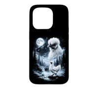 Carcasa para iPhone 15 Pro Silkie Chicken Aullando en Moon 90's Retro