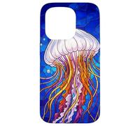 Carcasa para iPhone 15 Pro Stained Glass Jellyfish Mosaic Art Ocean Creature