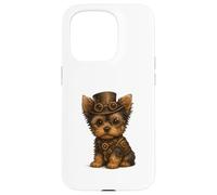 Carcasa para iPhone 15 Pro Steampunk Puppies, Regalo para Amantes de los Perros Yorkshire Terrier Yorkie