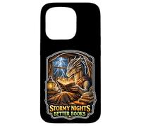 Carcasa para iPhone 15 Pro Stormy Night Cozy Dragon Reading Fantasía Criatura