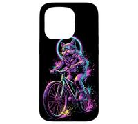 Carcasa para iPhone 15 Pro Synthwave Cat on Bike Rider Retro 80s 90s Ciclismo