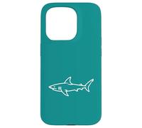 Carcasa para iPhone 15 Pro Teal Shark Line Art Minimalista Surfer