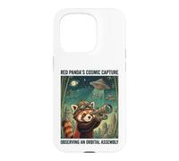 Carcasa para iPhone 15 Pro Telescopio cósmico de astrónomo Panda Rojo Divertido Amante del Espacio