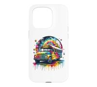 Carcasa para iPhone 15 Pro Tie Dye School Bus Art Psychedelic Retro Colors Futuristic