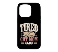 Carcasa para iPhone 15 Pro Tired Cat Mom Club Vintage Agotado Divertido Gráfico