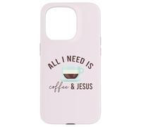 Carcasa para iPhone 15 Pro Todo LO Que Necesito ES CAFÉ & JESÚS Divertido Meme Cristiano con cafeína