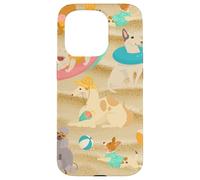 Carcasa para iPhone 15 Pro Tropical Summer Sandy Beach Dogs Cute Caniche Chihuahua Puppy