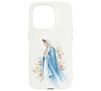 Carcasa para iPhone 15 Pro Virgen María Rosa Azul Oración Católica