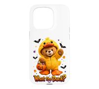 Carcasa para iPhone 15 Pro What The Duck Halloween Teddy Bear Wearing Yeallow Duck