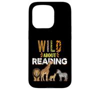 Carcasa para iPhone 15 Pro Wild About Reading Libros Animales del zoológico Amor Lectura de Libros