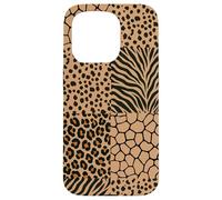 Carcasa para iPhone 15 Pro Wild Safari Animal Patchwork Beige Pattern Collage