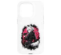 Carcasa para iPhone 15 Pro Wolf Anime Girl Samurai Katana Rosa Negro Diseño Estético