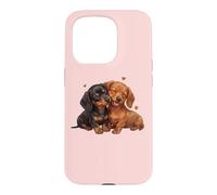 Carcasa para iPhone 15 Pro Womens Girls Kids Two 2 Red Black Tan Dachshund Puppy Lover