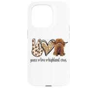 Carcasa para iPhone 15 Pro Womens Girls Peace Love Heifer Scottish Highland Cow Lover