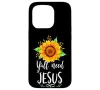 Carcasa para iPhone 15 Pro Y'all Need Jesus Christian Bible Versículo Religión Girasoles