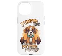 Carcasa para iPhone 15 Pumping Iron and Petting Puppies Body Building