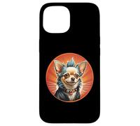 Carcasa para iPhone 15 Punk Chihuahua Mohawk Chaqueta de Cuero Treat Bone Rock Pet Dad