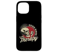 Carcasa para iPhone 15 Punk Rock Is My Therapy Skull Music Cráneo Retro Vintage