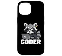 Carcasa para iPhone 15 Raccoon Coder Lindo Gráfico Animal Programación