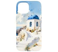 Carcasa para iPhone 15 Recuerdos de la Isla Griega Impresionante Arte de Acuarela de Santorini