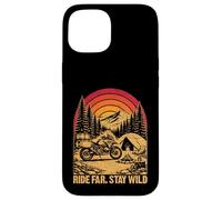 Carcasa para iPhone 15 Ride Far Stay Wild Moto Aventura Naturaleza Retro