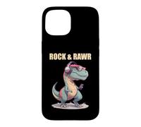 Carcasa para iPhone 15 Rock and Rawr T-Rex Dinosaurio Lindo Punk Dino Divertido Rock Music