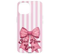 Carcasa para iPhone 15 Rosa Rubor, Lazo a Rayas, Pastel, superlinda, la Mejor mamá de la Historia