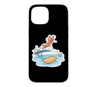 Carcasa para iPhone 15 Salchicha Divertida Que Salta en la Tabla de Buceo de la Barbacoa del Bollo del Perro Caliente