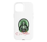 Carcasa para iPhone 15 Santa Muerte Green Justice Scythe Globe Folk Saint Rose