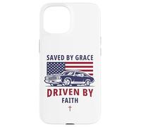 Carcasa para iPhone 15 Saved by Grace, Driven by Faith - Men's Christian Muscle Car