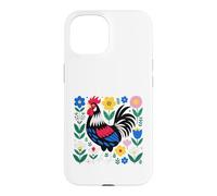 Carcasa para iPhone 15 Scandi Folk Art Gallo Diseño Granjero Pollo