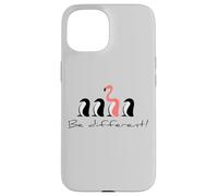 Carcasa para iPhone 15 Ser Diferente, Flamenco Rosa Entre los pingüinos