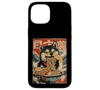 Carcasa para iPhone 15 Shiba Inu Perro Comiendo Fideos Ramen Estilo japonés Ukiyo-e