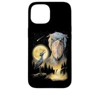 Carcasa para iPhone 15 Shoebill Stork Aullando a la Luna, extraño Meme Divertido pájaro de los 90